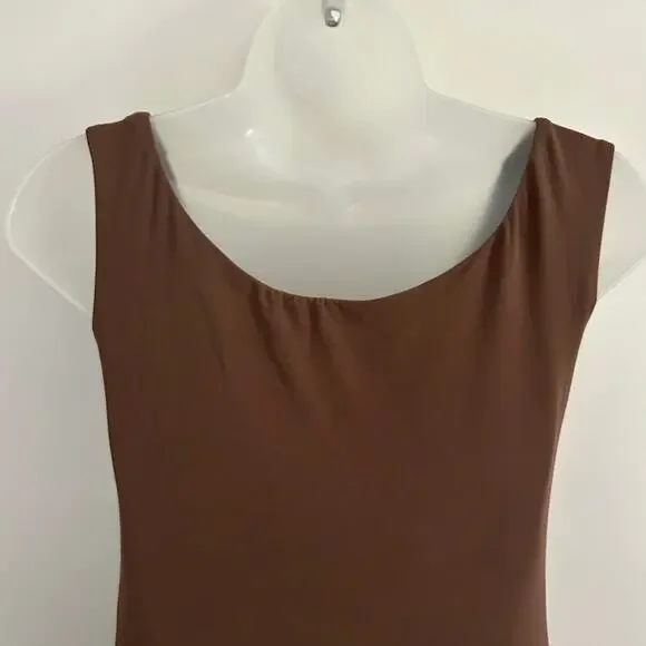 OGL Women's Scoop Neck Low Back Brami Midi Dress Padded Brown S Small New - Picture 5 of 9